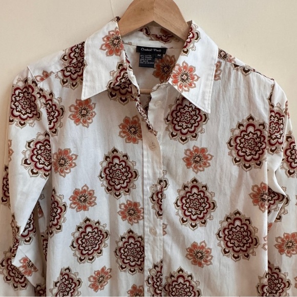 Central Park Floral Print Long Sleeve Collared Button Up Womens Size M - Picture 3 of 11